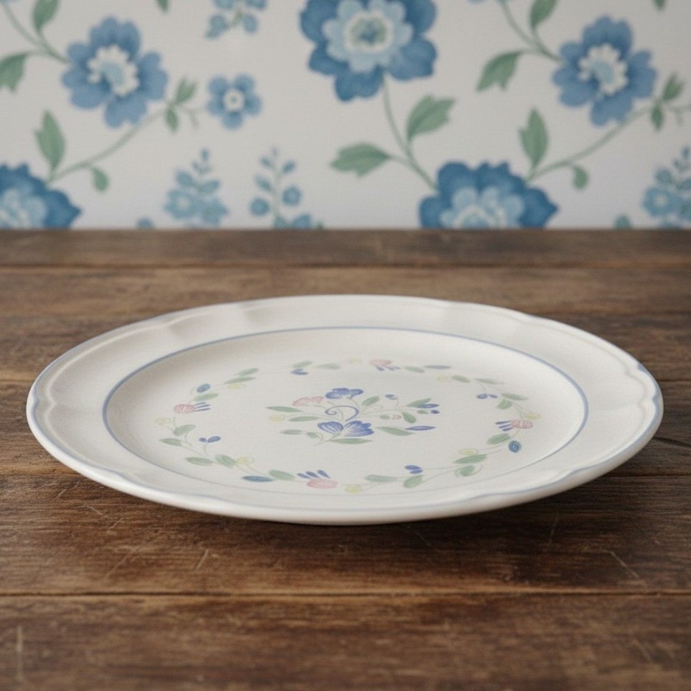 Floral Expressions Blue Floral Pattern Dinner Plate, Vintage Mexico Stoneware